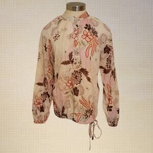 grizzly 90s Boho Floral Cotton Tunic Top Puff Sleeve Tie Hem Large